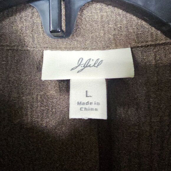 VTG J. Jill Hemp/Silk Blend Button-Front Jacket L Brown Pockets Textured Relaxed - Picture 3 of 11